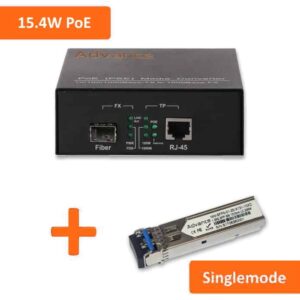 PoE (15.4W) Gigabit SFP Media Converter + Singlemode SFP Bundle