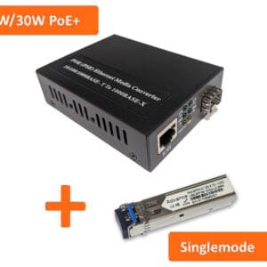 PoE/PoE+ (15.4W/30W) Gigabit SFP Media Converter + Singlemode SFP Bundle